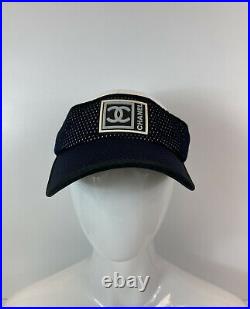 Rare Vtg Chanel Navy CC Logo Visor Mesh Hat