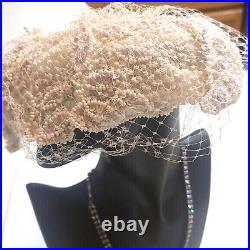 Rare White Beaded and Lace Vintage Veiled hat from the 1940s Gorgeous