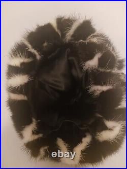 Real FULL Skin Black N White Mink Fur Womans Hat Rare Vintage Handmade Beautiful