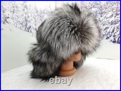 Real Silver fox fur women winter trapper hat Aviator Ushanka style Ears flap