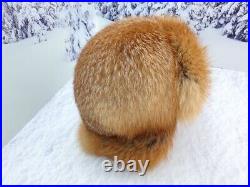 Real red fox fur women winter trapper hat Ushanka style Ears flap