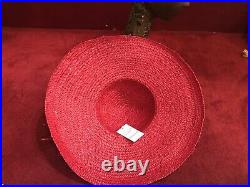Red Vintage Straw Raffia Hat 1950S 1940S Saucer Beach Italian Style Tilt