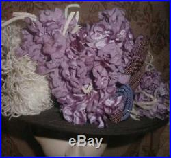 Romantic 1910 Edwardian Purple Lilacs & White Ostrich Plumes Hat Flowers Antique