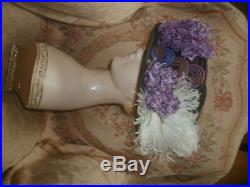 Romantic 1910 Edwardian Purple Lilacs & White Ostrich Plumes Hat Flowers Antique