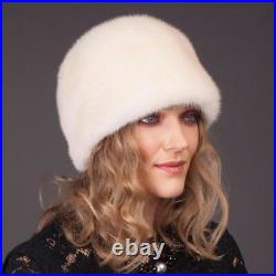 Round Pearl Mink Fur Hat for Women Handmade of High-Quality Fur in Vintage Style