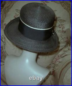 Runway Chic! 1960s Christian DIOR Wide Brim Navy Blue & Cream Milan Straw Hat