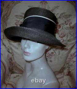 Runway Chic! 1960s Christian DIOR Wide Brim Navy Blue & Cream Milan Straw Hat