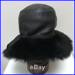 SCHIAPARELLI PARIS VINTAGE FUR HAT faux leather Wide Brim Size 7