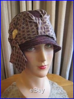 SNAZZY 20'S PURPLE STRAW CLOCHE HAT WithSATIN BOW & HATPIN