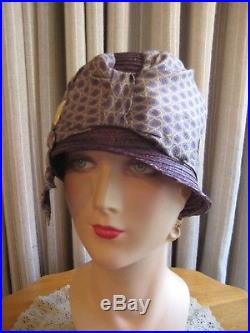 SNAZZY 20'S PURPLE STRAW CLOCHE HAT WithSATIN BOW & HATPIN
