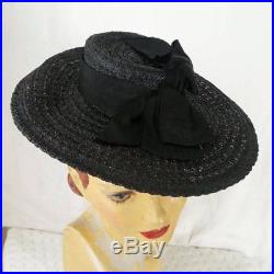 STUNNING VINTAGE WOMEN'S GOODWOOD 1940s TILT PERCH HAT BLACK