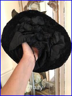 Scarce Antique French Victorian Museum Paul Virot Floral Black Velvet Hat Paris