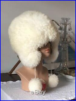 Scarce Vintage 1960s Real SHEARLING Bubble SKI BUNNY Hat BOBBLES Winter White A