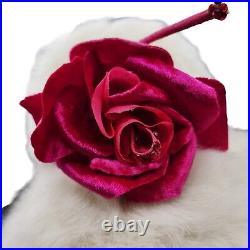 Schiaparelli Paris White Fur Felt Cloche Hat Rose Velvet Rhinestones Flower