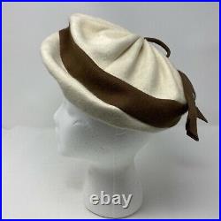 Schiaparelli Vintage French Beret Cream & Brown Felt Hat 1940s 1950s Incredible