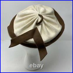 Schiaparelli Vintage French Beret Cream & Brown Felt Hat 1940s 1950s Incredible