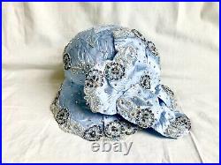 Scruples By EVE ANDREA Hat Vintage Applique Rhinestone Blue Church Cloche Derby
