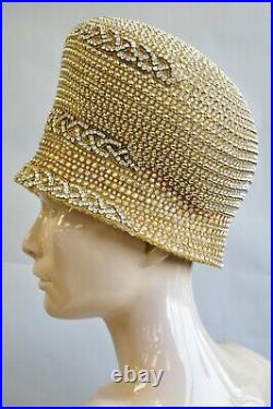 Shellie McDowell Millinery Gold Beaded Jeweled Gem Ladies Church Derby Crown Hat