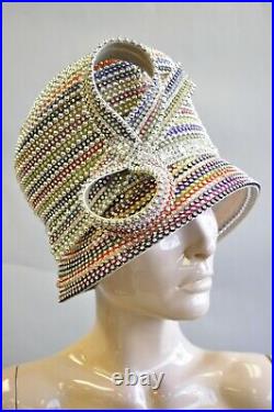 Shellie McDowell New York Rainbow Multicolored Beaded Bow Church Derby Crown Hat