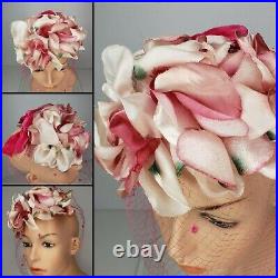 Silk Rose Fascinator Hat & Vinyl Floral Millinery Handbag Lorsey's 1950s