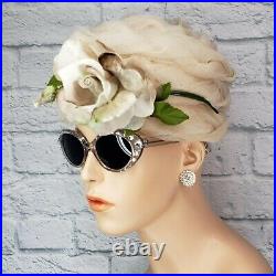 Silk Rose Tulle Hat 1950s Pillbox Hat Velvet Flapper Wedding Tea Party D