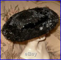 Special 1950s SCHIAPARELLI WIDE BRIM Platter HAT Black Burning Embers PARIS VG