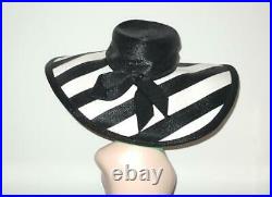 Spectacular Vintage Frank Olive 1960s Ultra Wide Brim Black & White Striped Hat