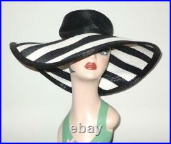 Spectacular Vintage Frank Olive 1960s Ultra Wide Brim Black & White Striped Hat