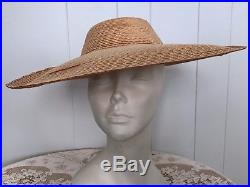 Straw Sun Hat Wide Brim Woven 30s 40s Vintage Vtg