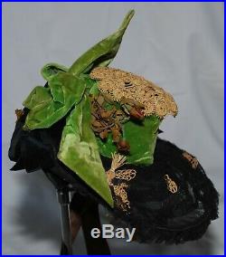 Stunning Antique Victorian 1860's Bonnet/Hat Lace/Velvet Handmade Flowers
