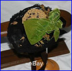 Stunning Antique Victorian 1860's Bonnet/Hat Lace/Velvet Handmade Flowers
