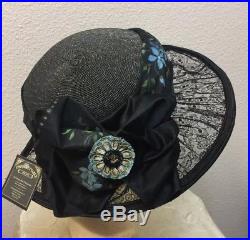 Stunning Edwardian Early 1920s Large Wire Lace Brimmed Straw Cloche Hat
