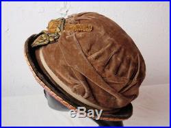 Stunning Original Cloche Hat Flapper Era 1910-20s Brown Velvet Ribbon Applique