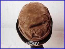 Stunning Original Cloche Hat Flapper Era 1910-20s Brown Velvet Ribbon Applique