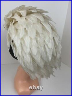Stunning Vintage Ladies Jack McConnell Black Hat White Feathers Red Feather Tag