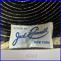 Style by JACK MCCONNELL NY Designer Black Gold Rhinestone Fashion Hat Vtg OOAK