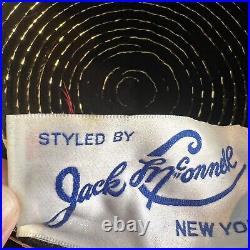 Style by JACK MCCONNELL NY Designer Black Gold Rhinestone Fashion Hat Vtg OOAK