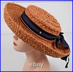 Sun Hat VTG 80s Helen Kaminski Raffia Handmade Dark Tea Color Medium Brim S/M