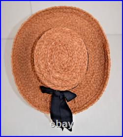 Sun Hat VTG 80s Helen Kaminski Raffia Handmade Dark Tea Color Medium Brim S/M