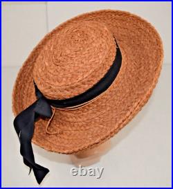 Sun Hat VTG 80s Helen Kaminski Raffia Handmade Dark Tea Color Medium Brim S/M