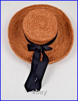 Sun Hat VTG 80s Helen Kaminski Raffia Handmade Dark Tea Color Medium Brim S/M