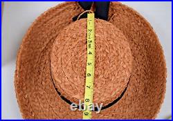 Sun Hat VTG 80s Helen Kaminski Raffia Handmade Dark Tea Color Medium Brim S/M