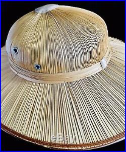 Superb Ladies Vintage (1950s) Hand Woven French Straw Pith Helmet Safari Hat