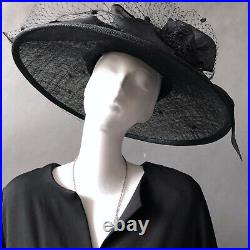 Suzanne Couture Millinery Black Straw Picture Hat Wide Brim 1920s Audrey Hepburn