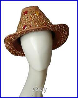TONY ALAMO-NWT 1980s Jeweled Leather Patchwork Western Hat