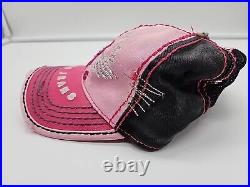 TRUE RELIGION Brand Jeans Pink Distressed Adjustable Leather Strap-Back Hat VTG