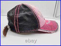 TRUE RELIGION Brand Jeans Pink Distressed Adjustable Leather Strap-Back Hat VTG