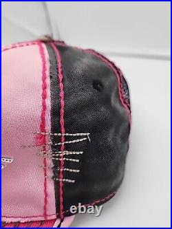 TRUE RELIGION Brand Jeans Pink Distressed Adjustable Leather Strap-Back Hat VTG