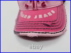 TRUE RELIGION Brand Jeans Pink Distressed Adjustable Leather Strap-Back Hat VTG