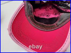 TRUE RELIGION Brand Jeans Pink Distressed Adjustable Leather Strap-Back Hat VTG